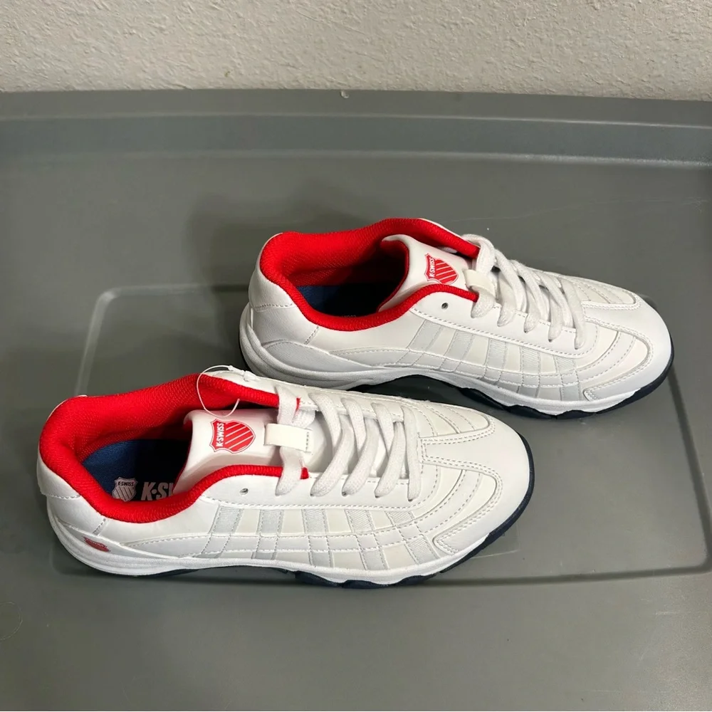K-Swiss White and Red Sneakers Sleek Design